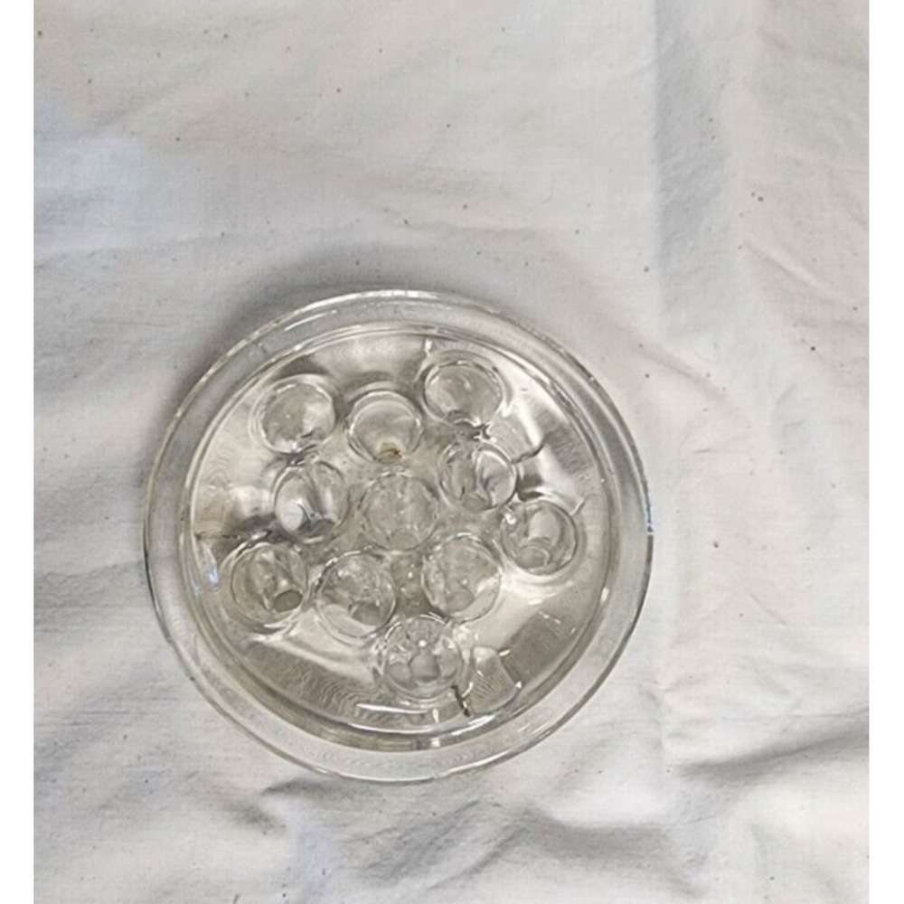 VINTAGE  MCM 1950's 11 HOLE CLEAR GLASS FLOWER FROG FLORAL ARRANGEMENT
